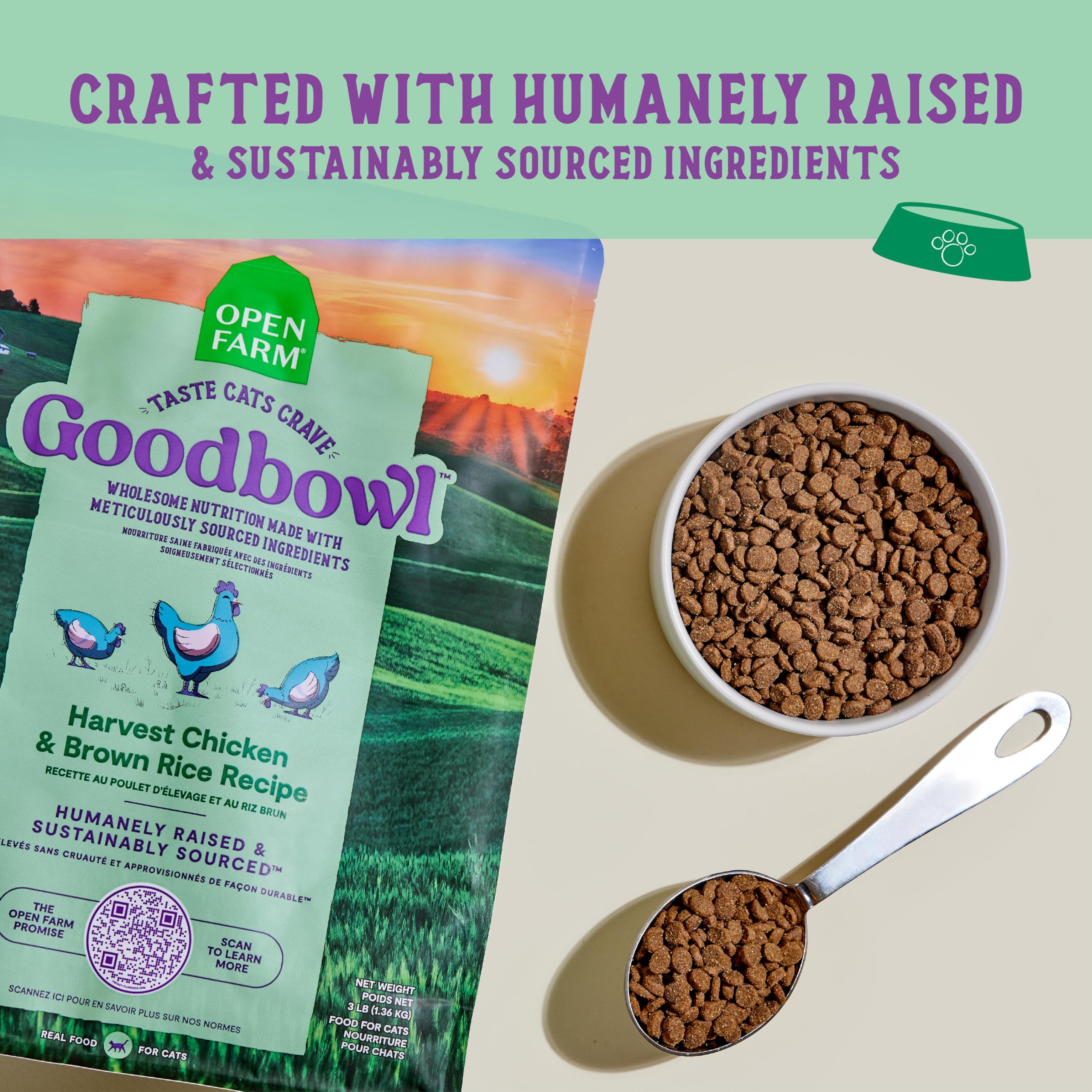 Open Farm Goodbowl kibble featuring fiber-rich ingredients for healthy digestion.