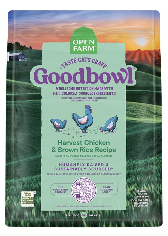 Open Farm Goodbowl dry cat food made in USA with traceable ingredients.