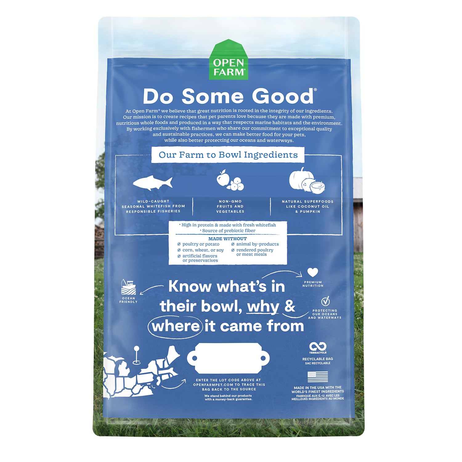 Open Farm grain-free cat kibble closeup highlighting texture and quality ingredients.