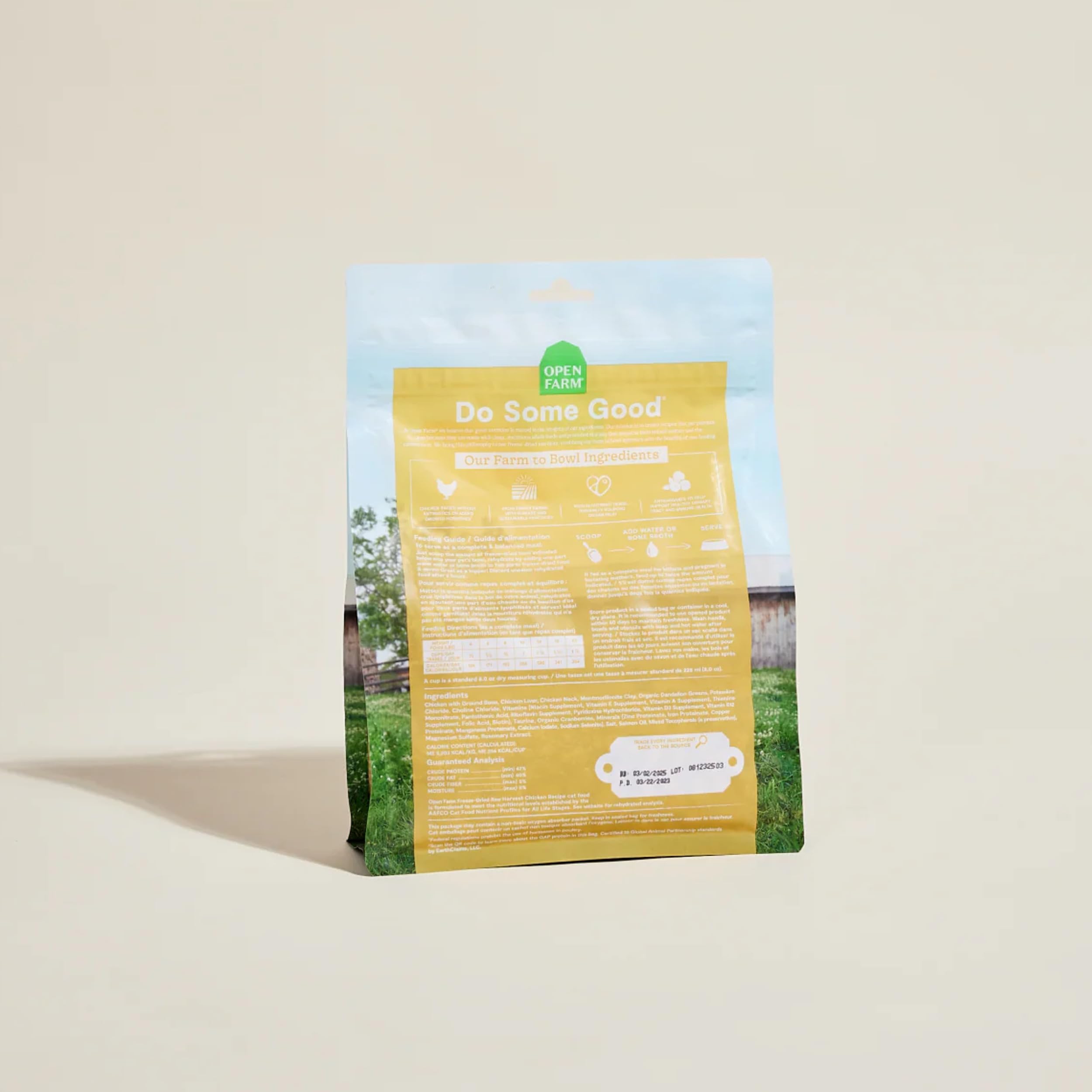 Open Farm Harvest Chicken Recipe nutrition profile underscores 92% meat organs and bone