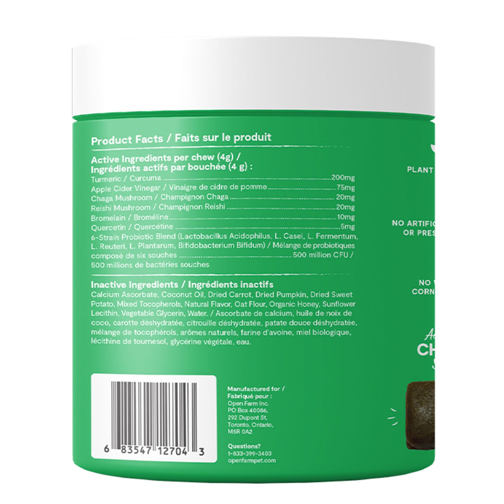 Open Farm Immune Chews traceability lot number for transparent sourcing