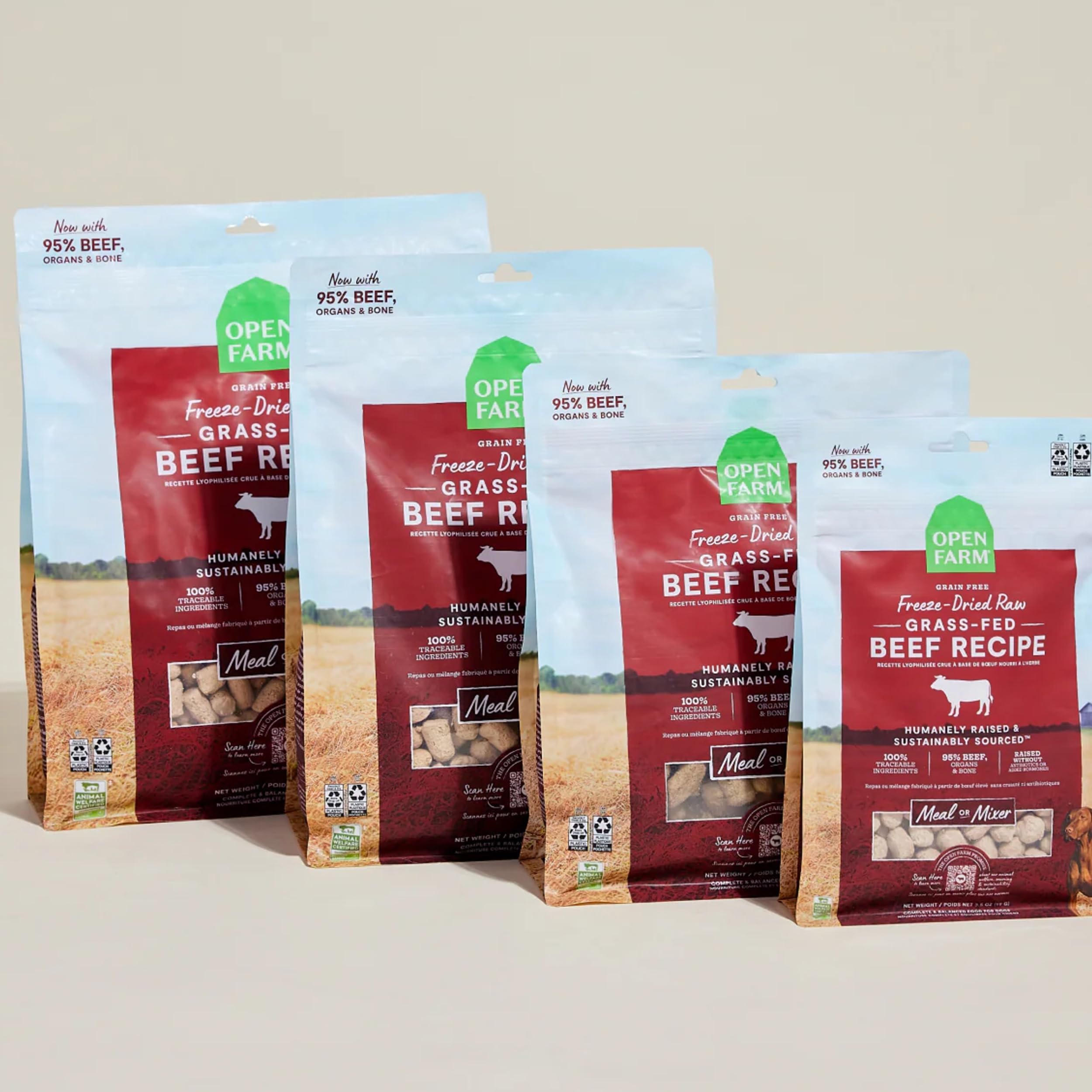 Open Farm morsels close-up emphasizes bite-sized texture for easy serving