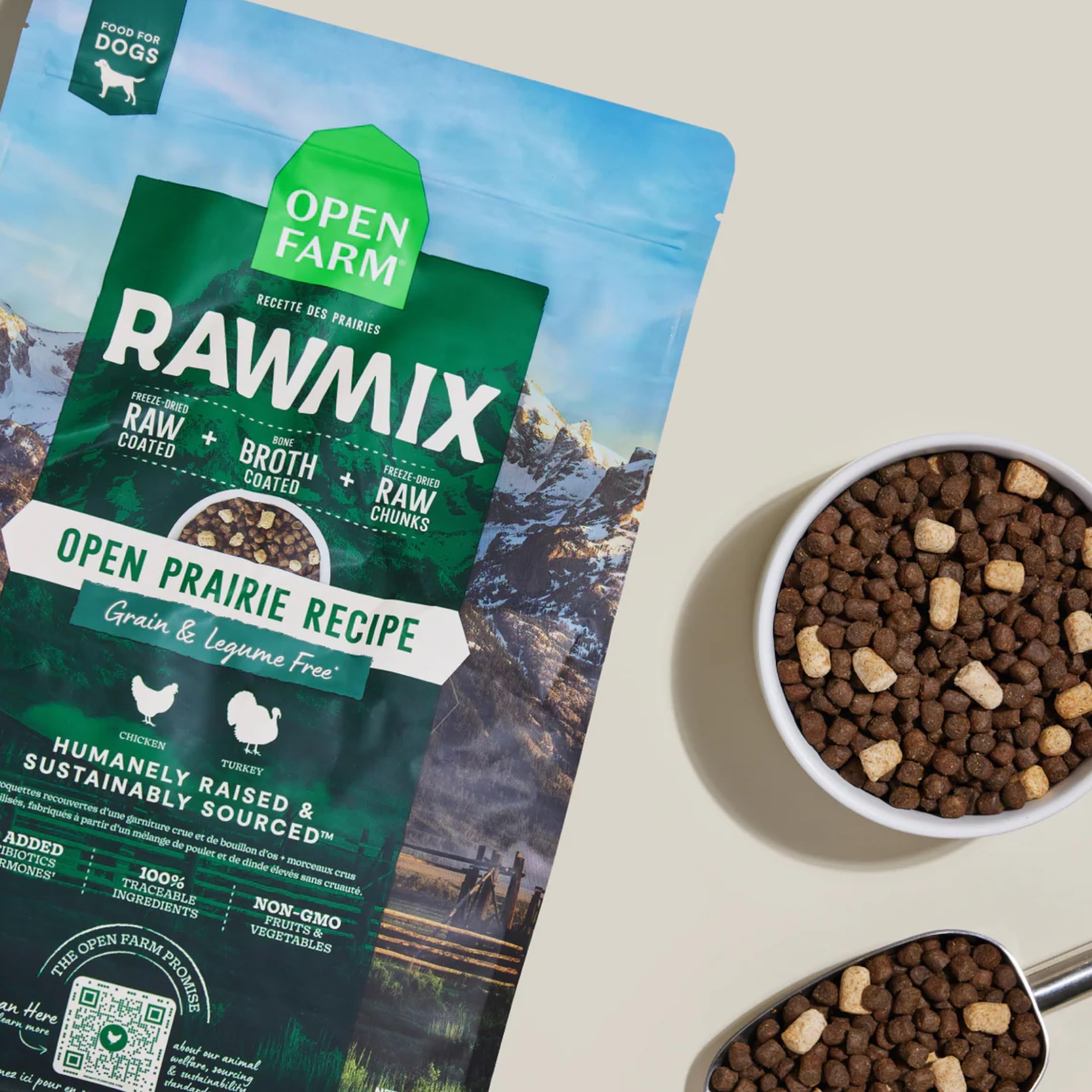 Open Farm Open Prairie packaging on shelf emphasizes transparent sourcing