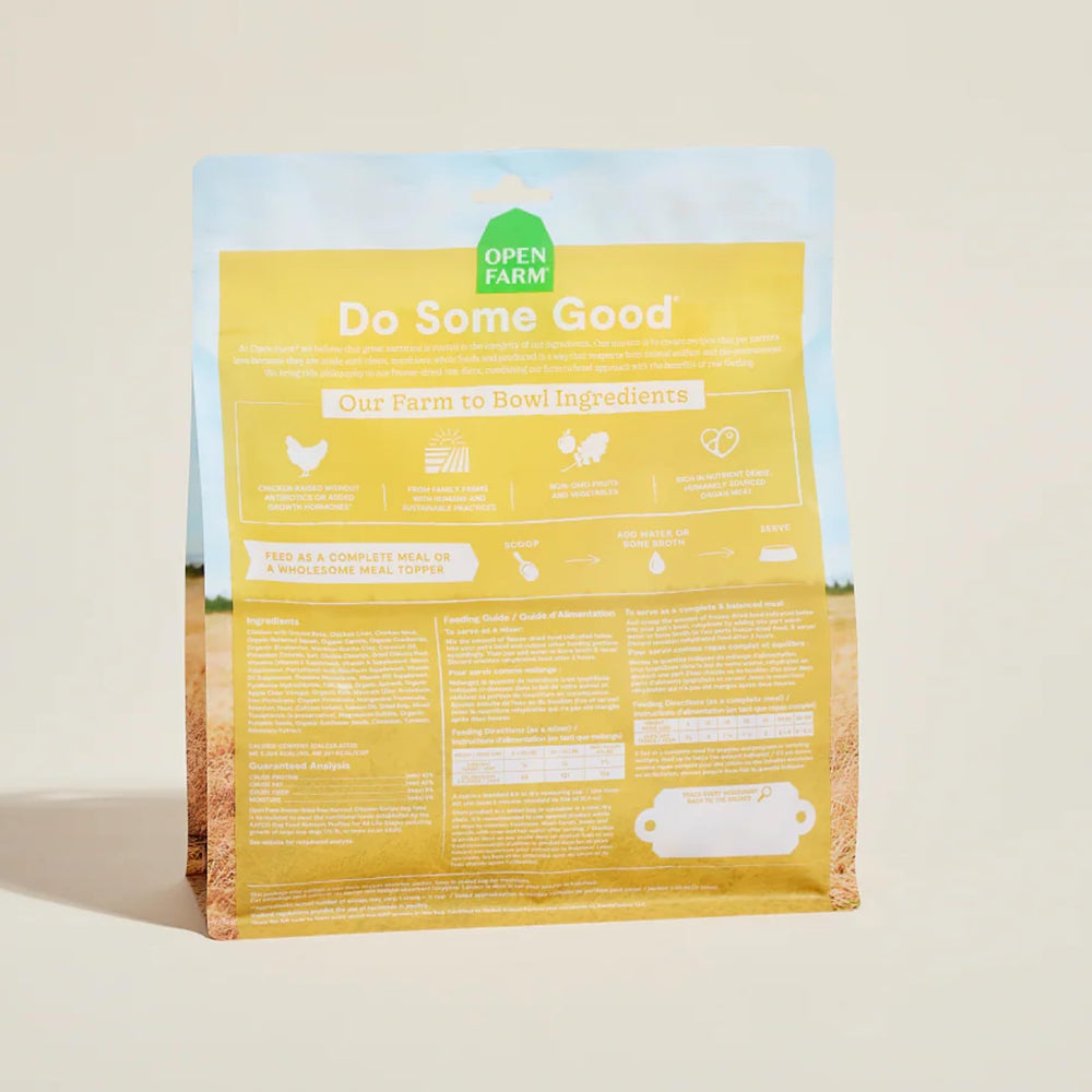 Open Farm morsels with organic produce detail shows wholesome ingredients.