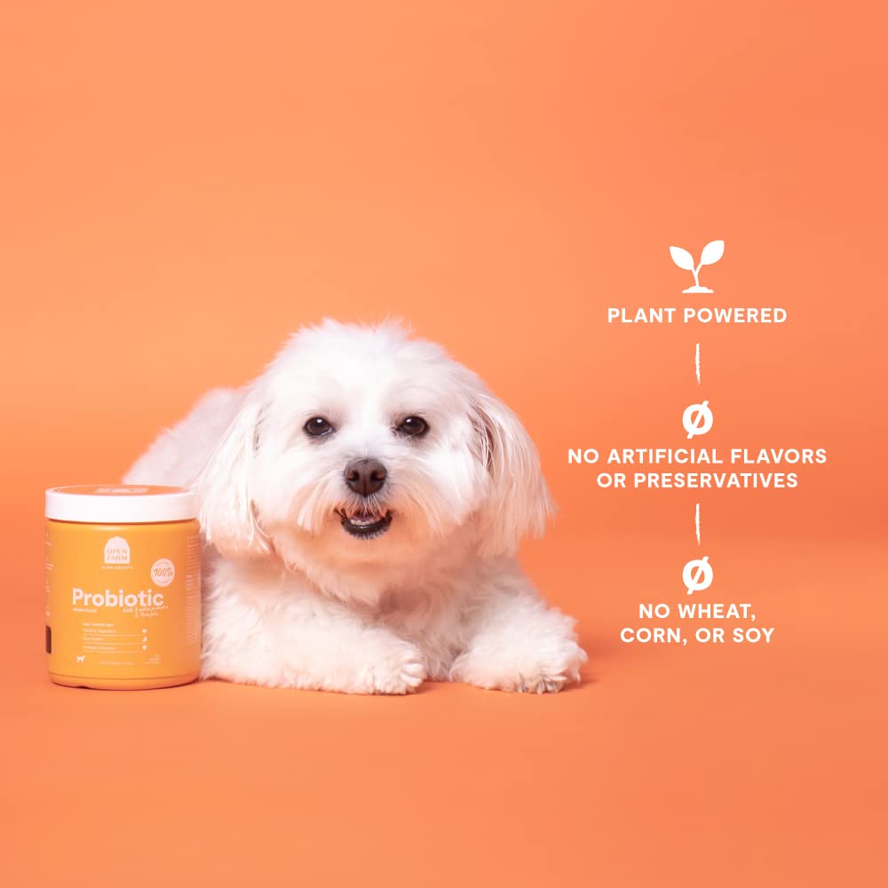 Open Farm Probiotic Chews recyclable jar with How2Recycle icon for eco-friendly packaging.