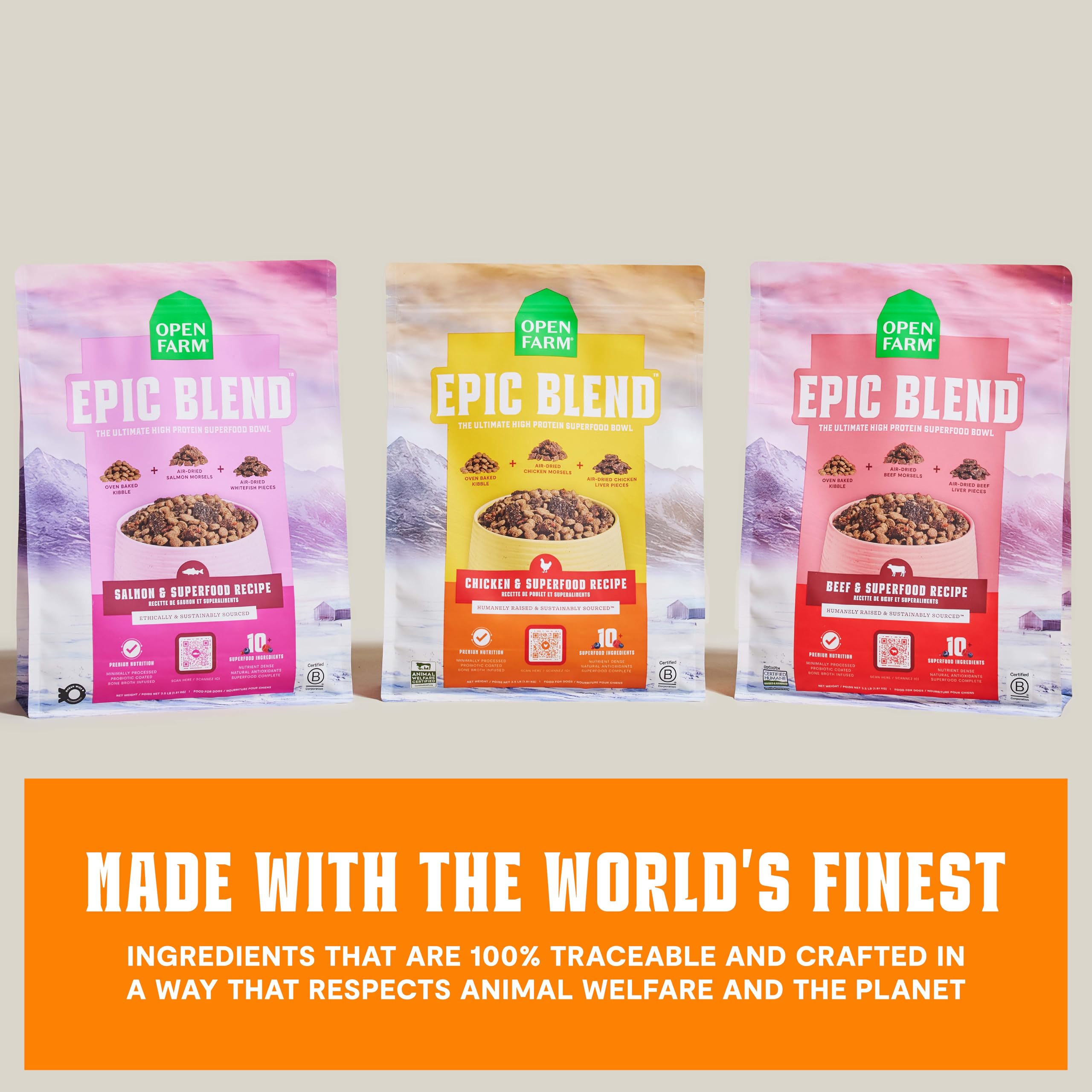 Open Farm Promise image highlights ingredient traceability from farm to bowl