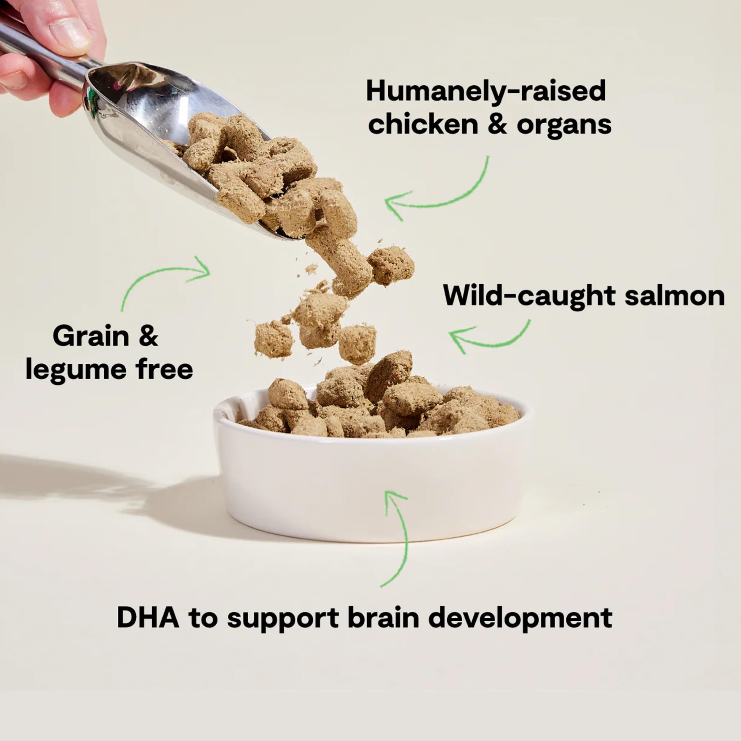 Open Farm puppy morsels texture closeup, bite-sized crunch for easy serving.