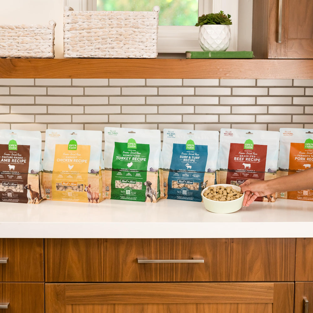 Open Farm organic produce detail showcases veggies and superfoods for balance.