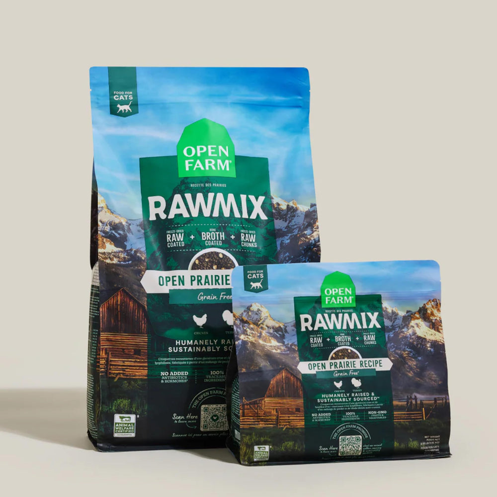 Open Farm RawMix chicken and turkey formula supports protein-forward meals for indoor and outdoor cats.