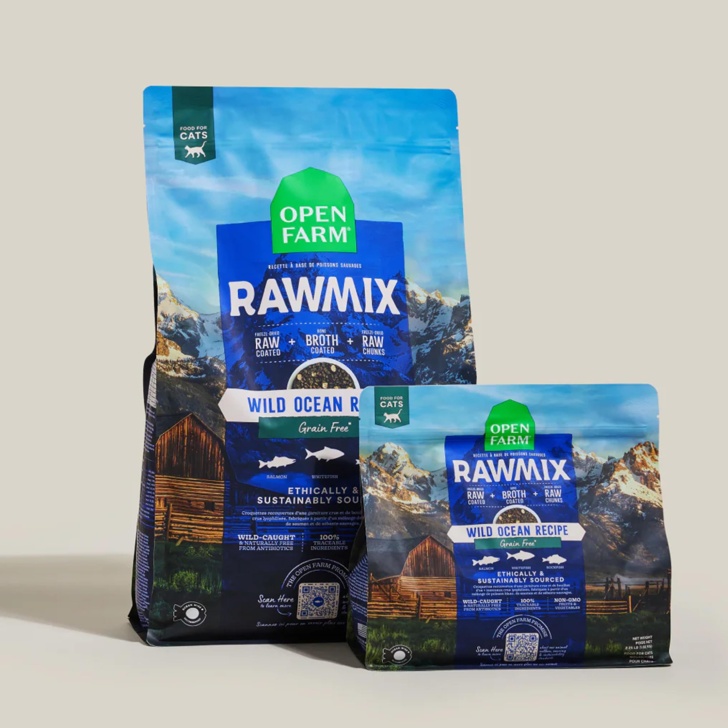 Open Farm RawMix ingredients label showing humanely raised protein sources and standards