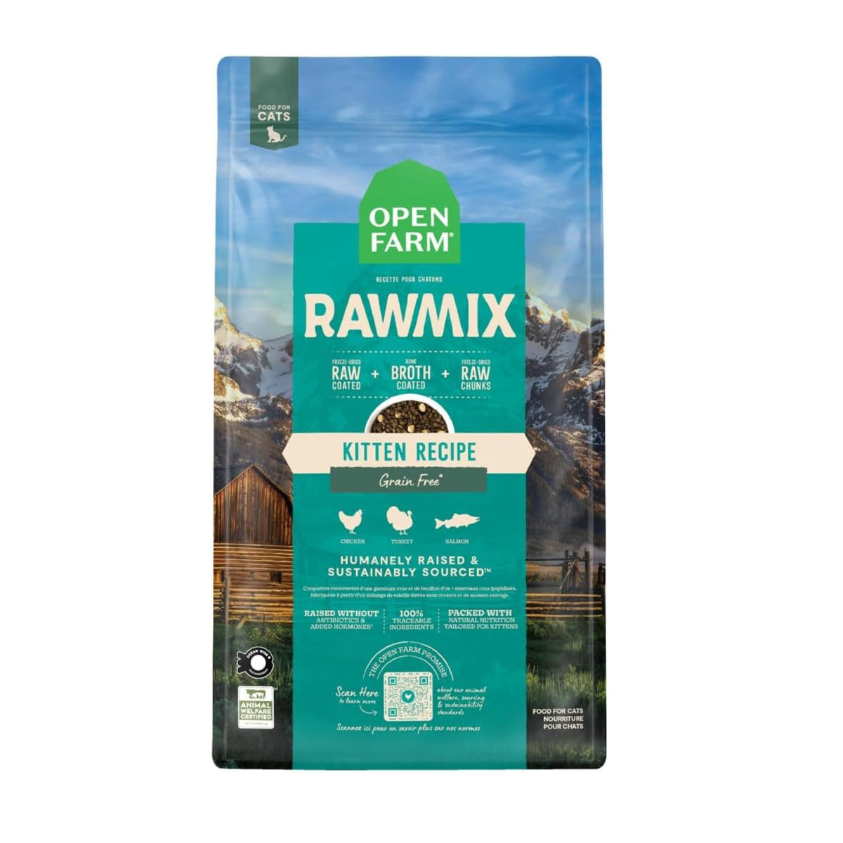 Open Farm RawMix kitten kibble in bowl showing crunchy texture for picky eaters