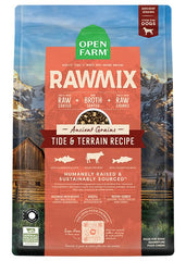 Open Farm RawMix dry dog food with pollock chunks boosts protein for active dogs.