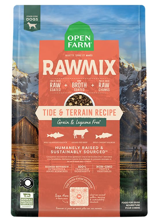 Open Farm RawMix grain-free dog food bag – high-protein nutrition for active dogs.