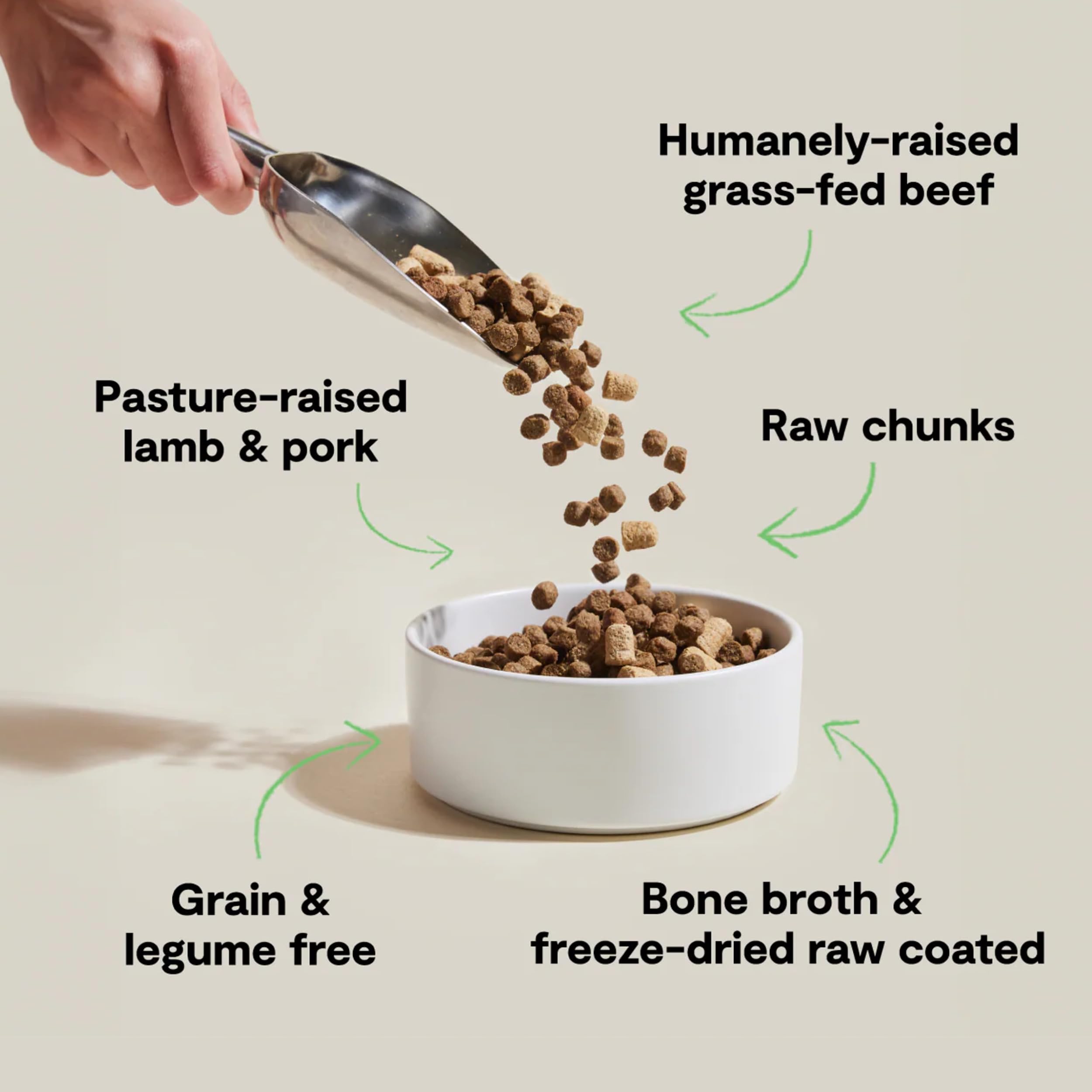 Open Farm RawMix grain-free kibble in a bowl supports steady energy and digestion.
