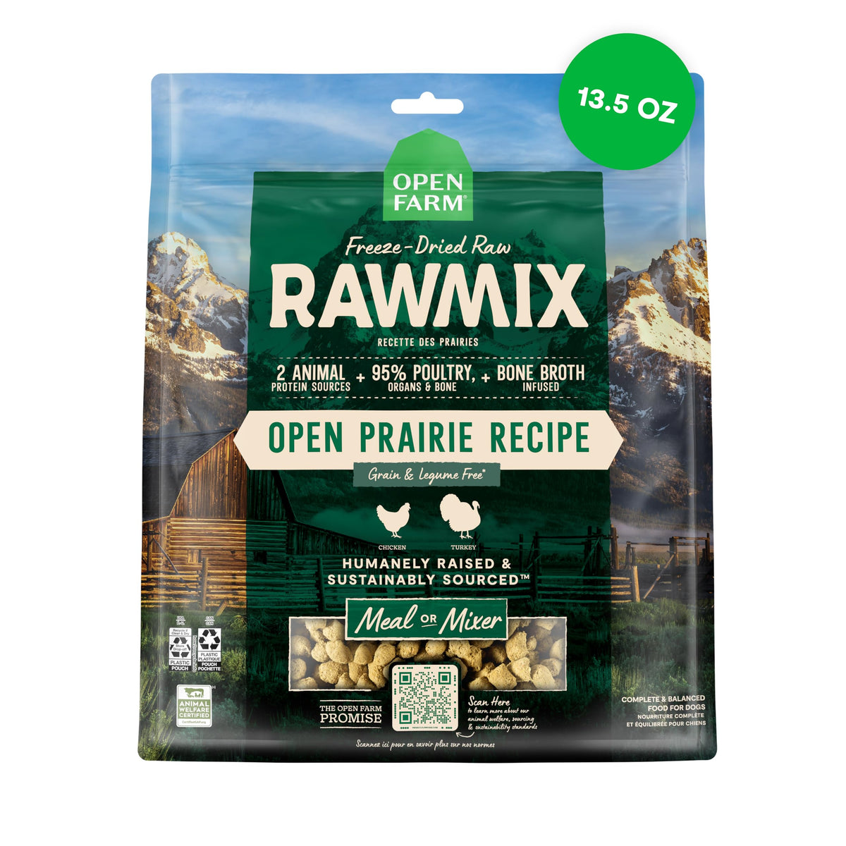 Open Farm RawMix packaging highlights a premium freeze-dried topper for simple meals.