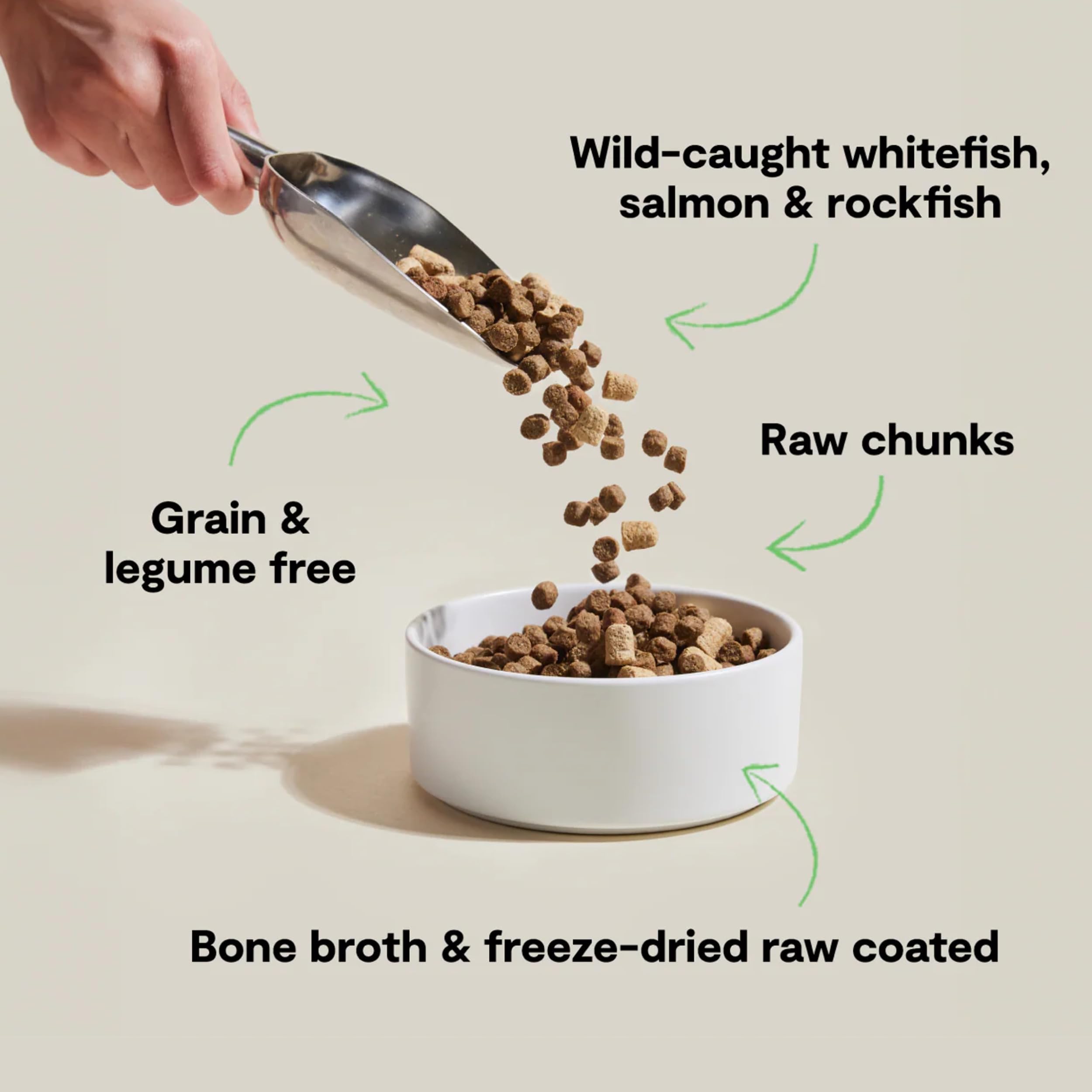 Open Farm RawMix kibble coated in bone broth for savory taste and hydration.