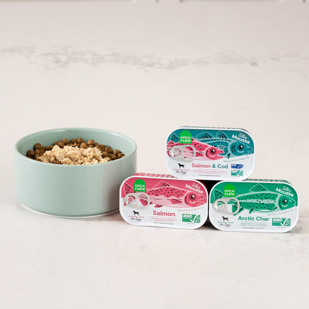 Open Farm silky mousse texture close-up enhances mealtime palatability.