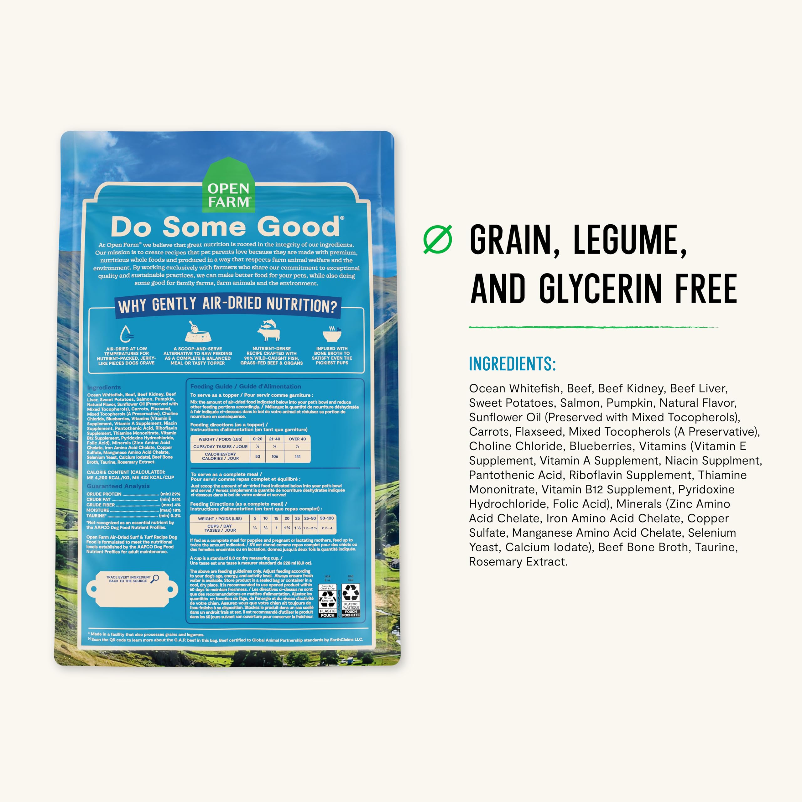 Open Farm Surf and Turf complete meal topper option shown for versatile feeding