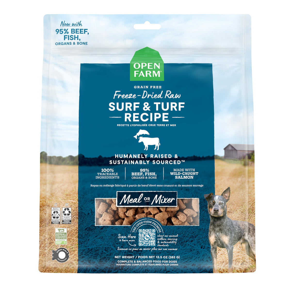 Open Farm Surf & Turf morsels package—convenient complete meals for busy owners.