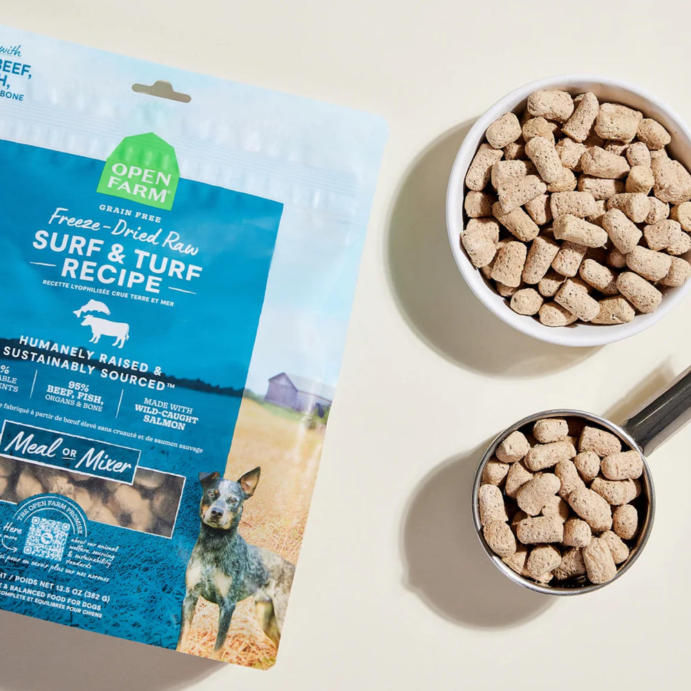 Open Farm Surf and Turf organic veggies and superfoods add color and nutrients.