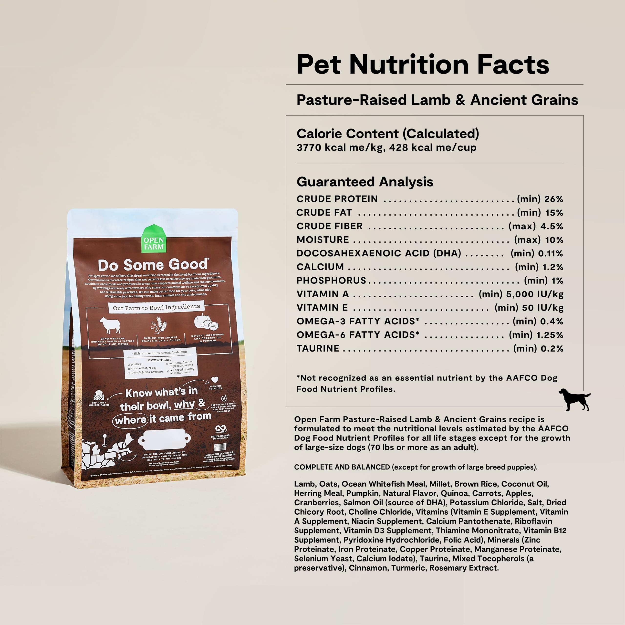 Open Farm third-party certificates label signals vetted ingredients and transparent sourcing