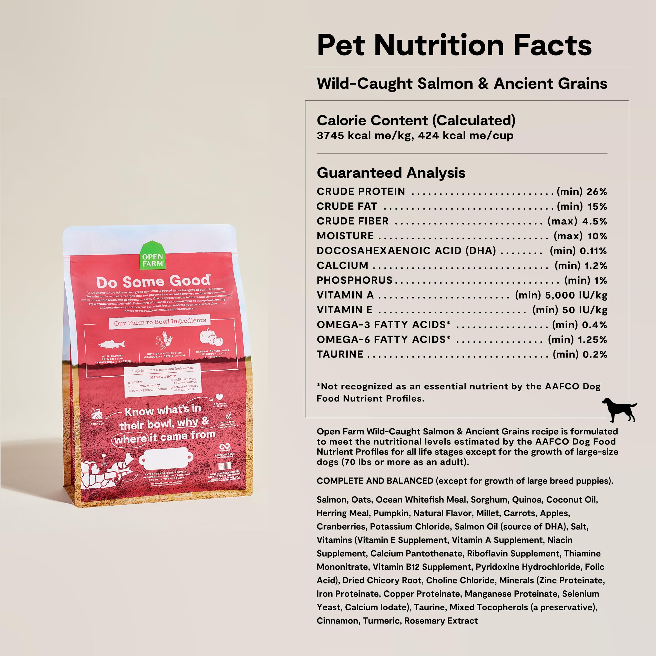 Open Farm Traceable Ingredients label demonstrates geographic-origin transparency.