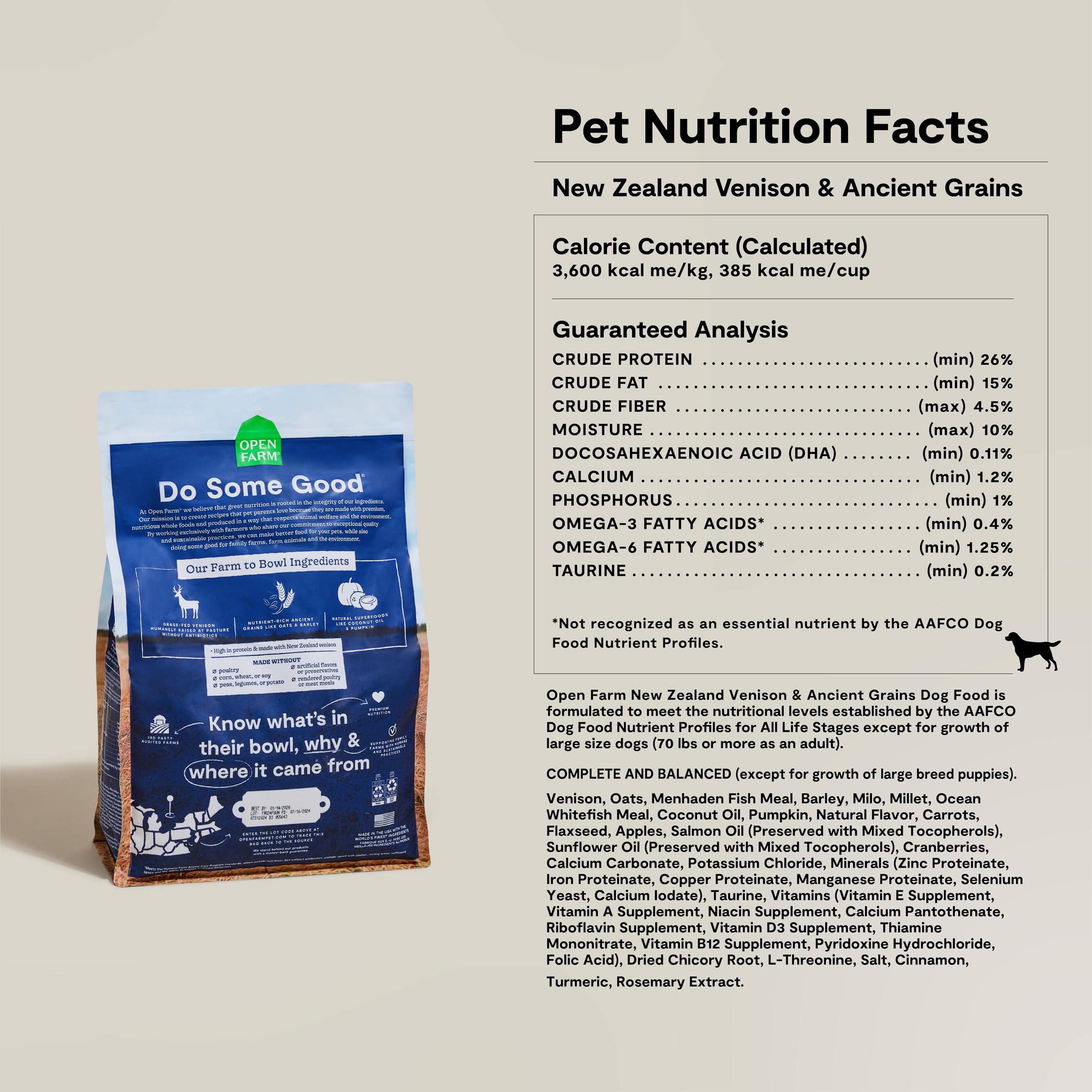Open Farm complete balanced dog food bag, daily nutrition for dogs