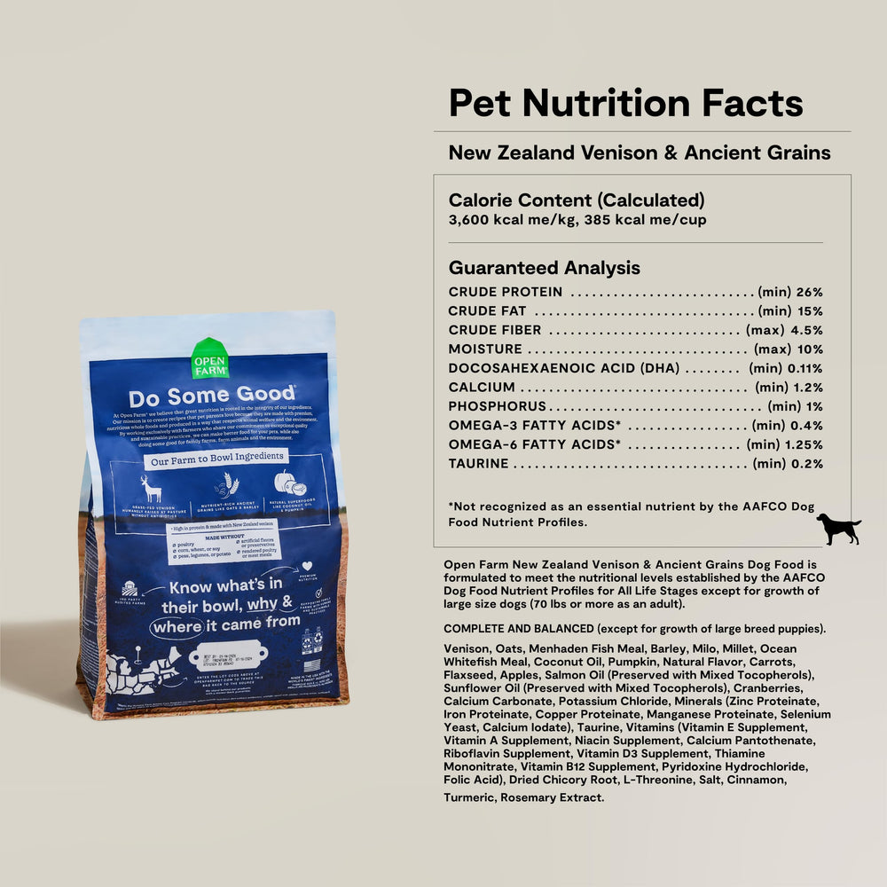 Open Farm complete balanced dog food bag, daily nutrition for dogs