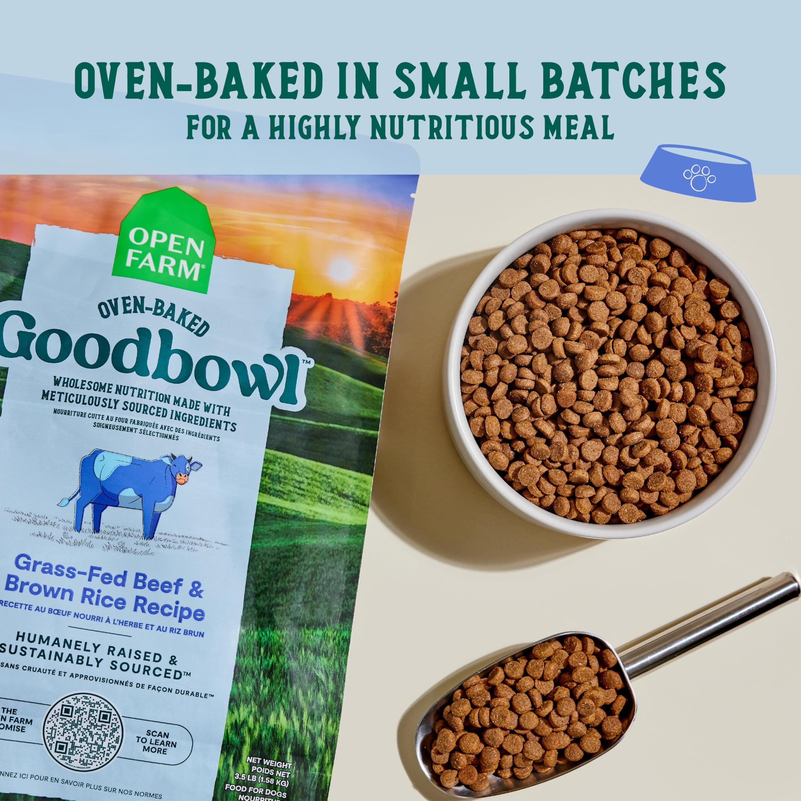 Open Farm Goodbowl featuring grass-fed beef as the first ingredient for real-meat nutrition