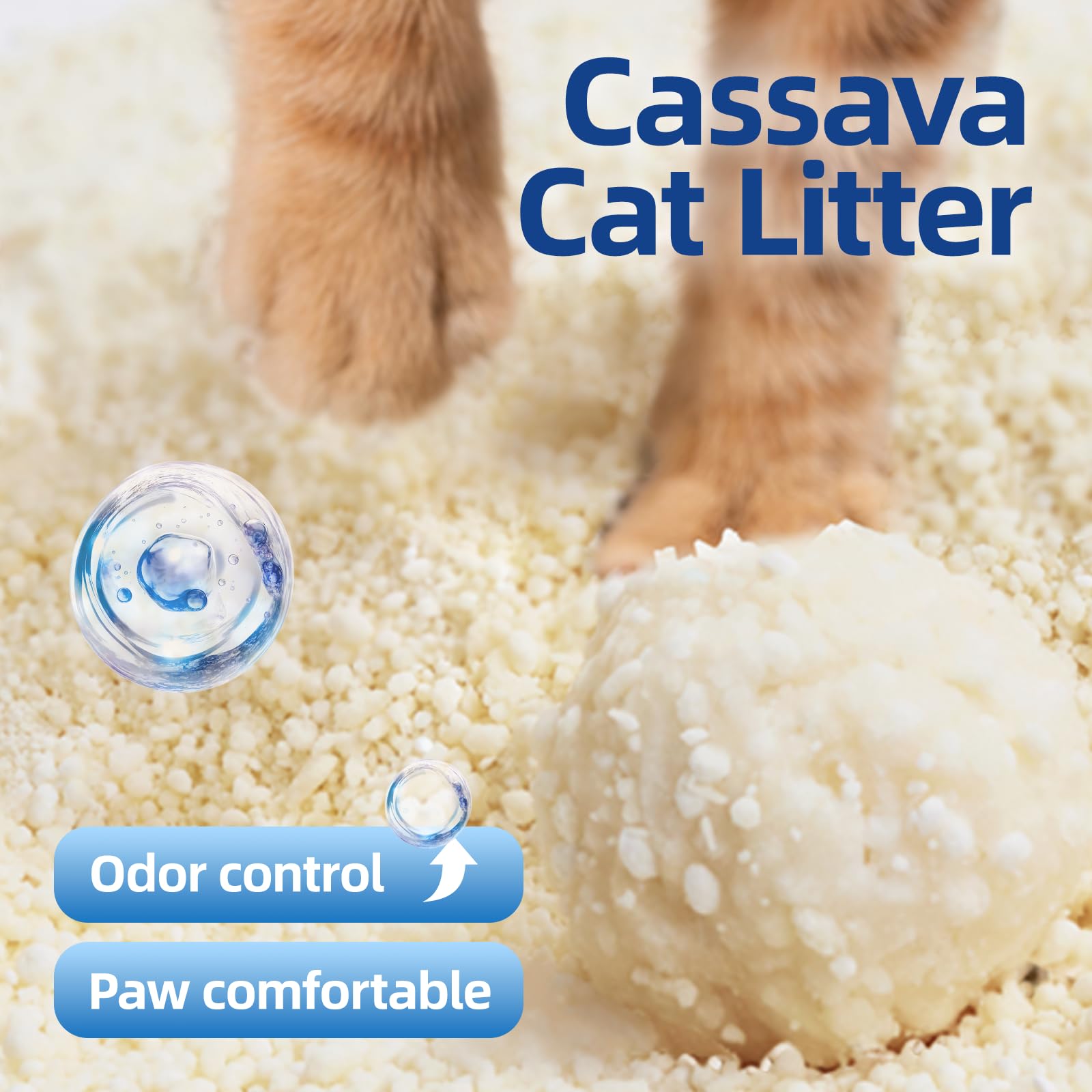 OPET Tapioca Cat Litter dissolves in water for flushable disposal.
