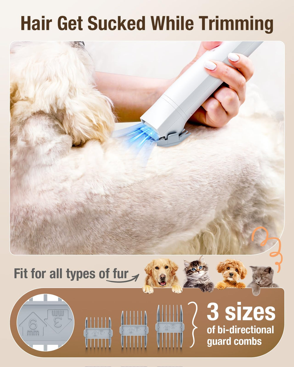 OPOWO dog grooming vacuum with clipper for convenient in-session trimming