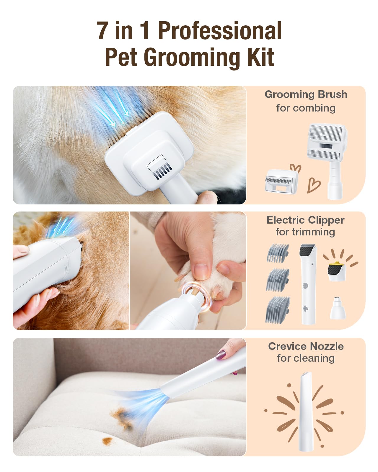OPOWO dog grooming vacuum 2.7L dust cup showing large capacity for longer sessions