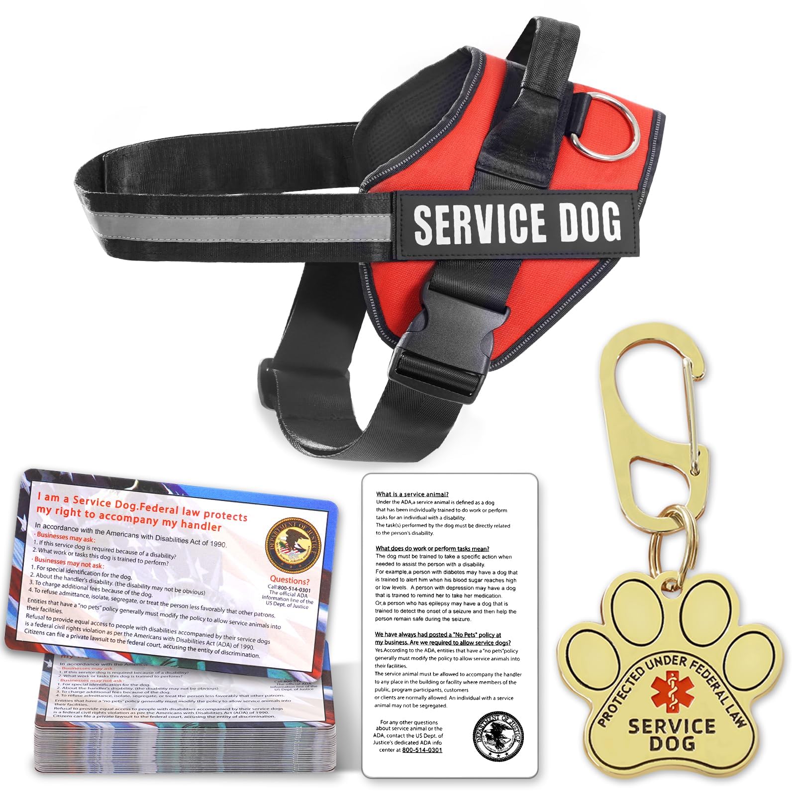 Opstin service dog vest front view with reflective tape for low-light visibility.