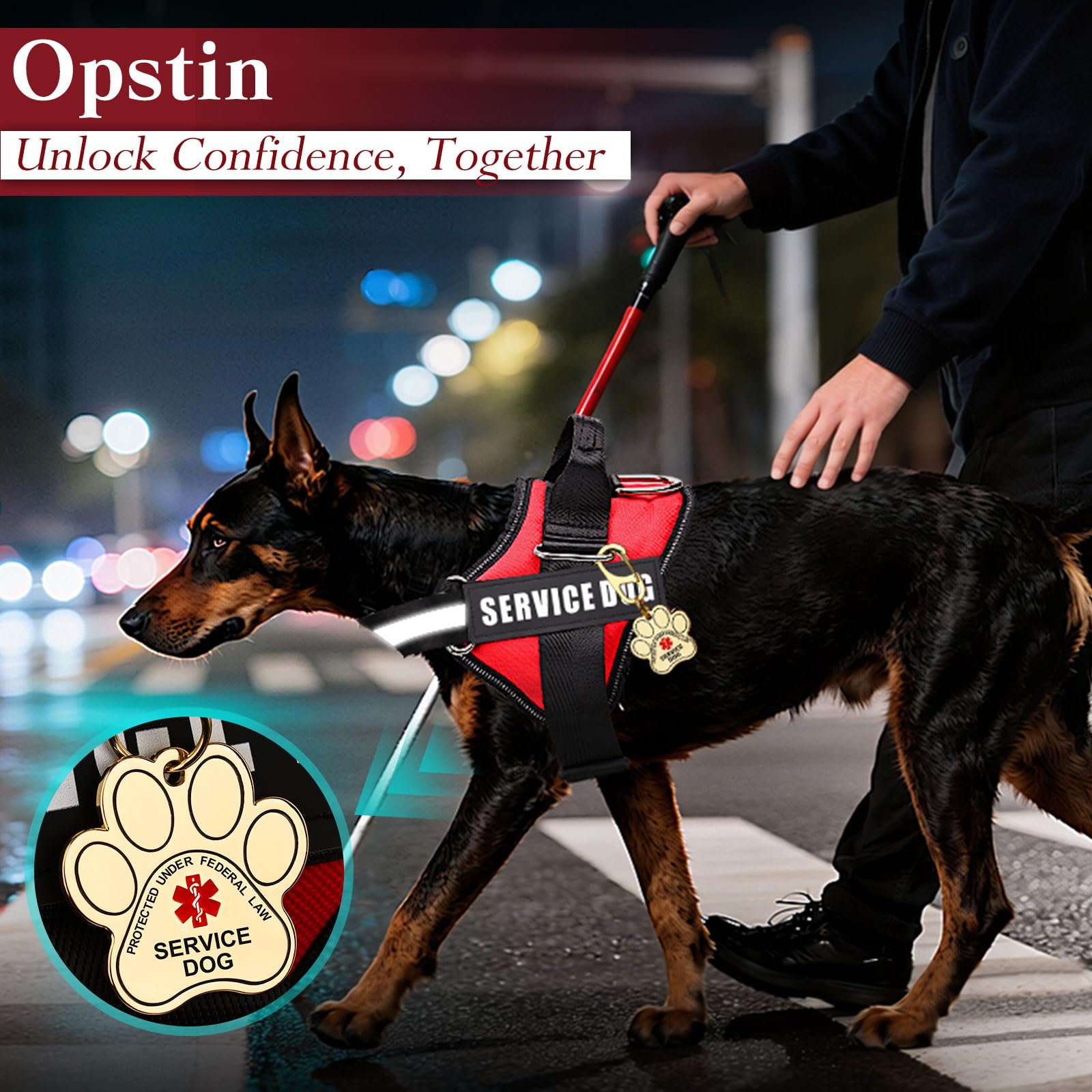 Opstin service dog vest handle close-up showing breathable material