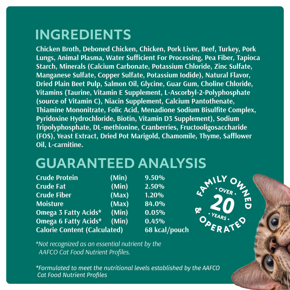 Optimeal Wet Cat Variety Pack European ingredients image suggests quality, natural nutrition