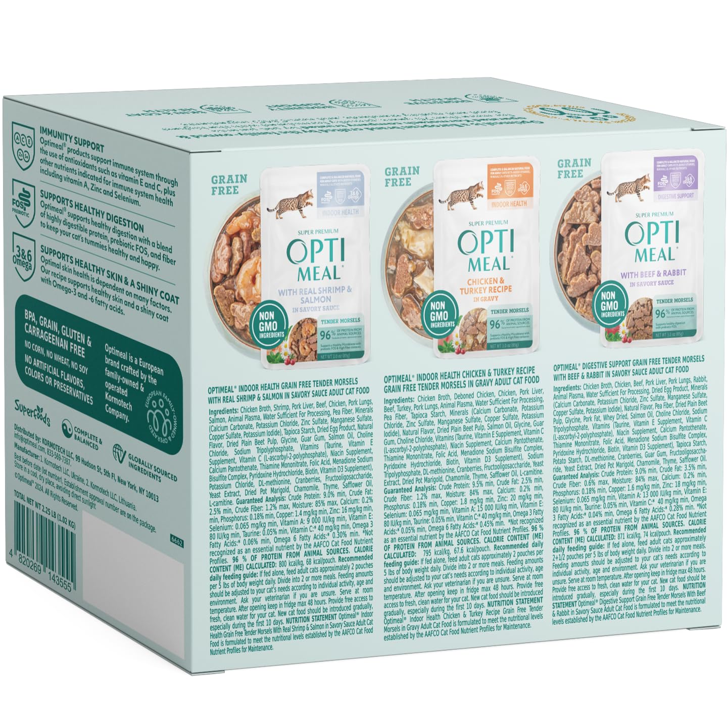 Optimeal Wet Cat Food Variety Pack tender morsels highlight grain-free texture and high-protein bites