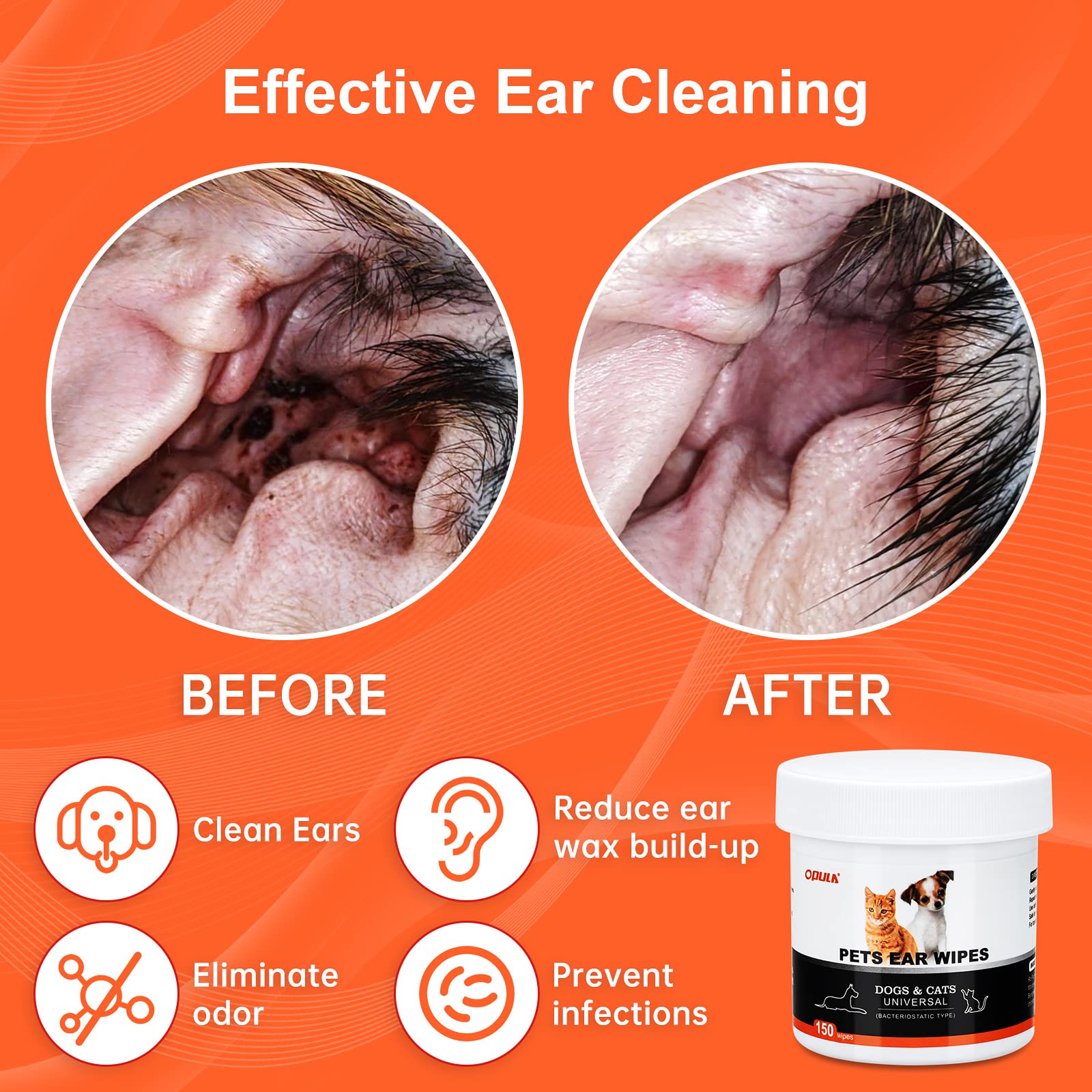 OPULA dog ear wipes presoaked for easy use straight from the lid.