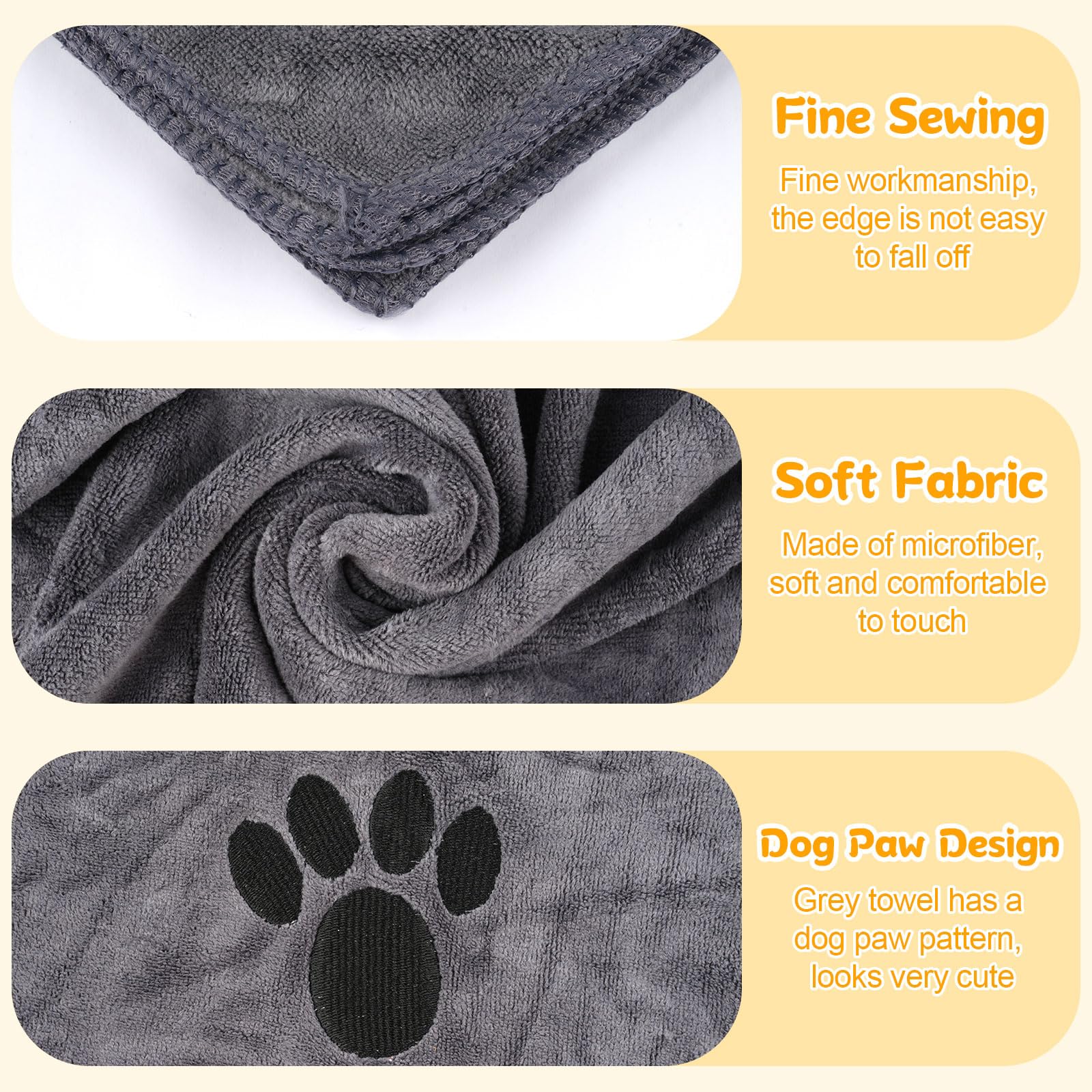 Opvixi grey paw-pattern towel adds cute grooming style.