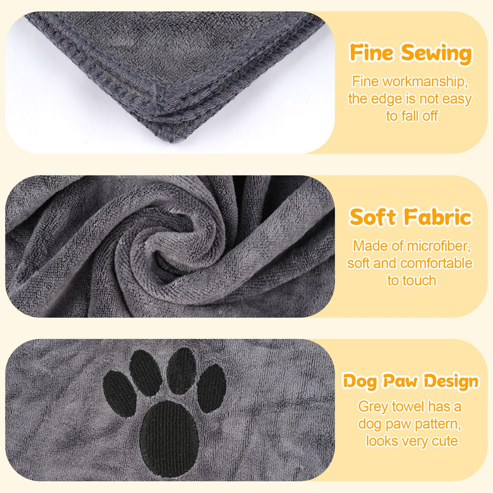 Opvixi grey paw-pattern towel adds cute grooming style.