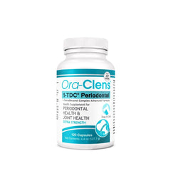 Ora-Clens 1-TDC dental care image showing a daily softgel for pet oral health benefits.