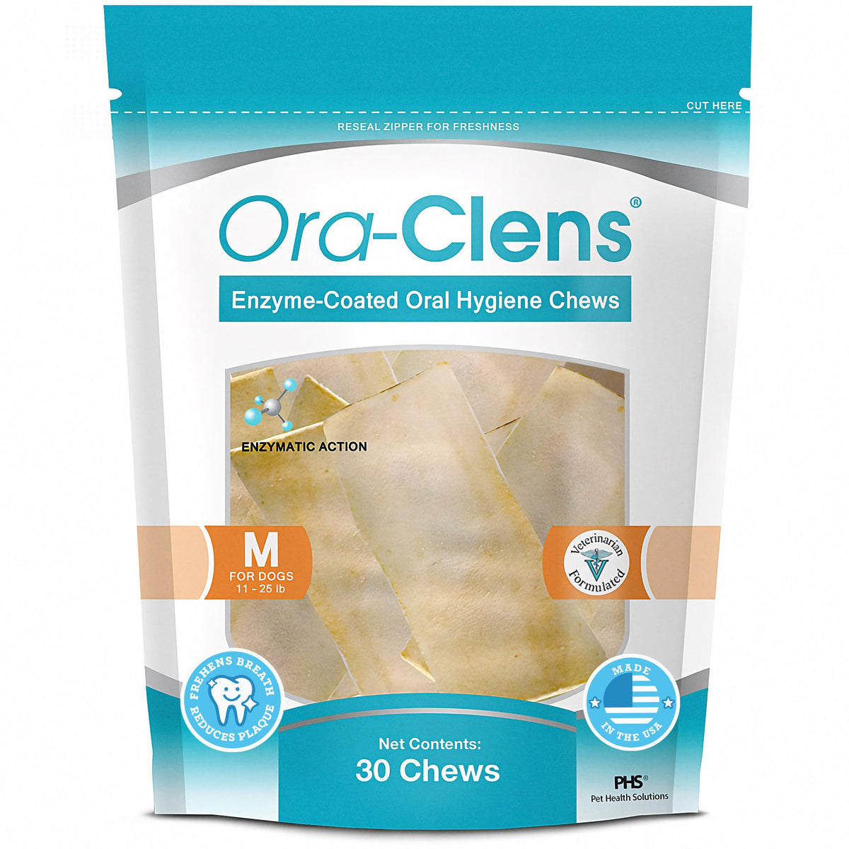 Ora-Clens Oral Hygiene Chews packaging shows NASC quality seal for pet health.