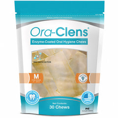 Ora-Clens Oral Hygiene Chews packaging shows NASC quality seal for pet health.