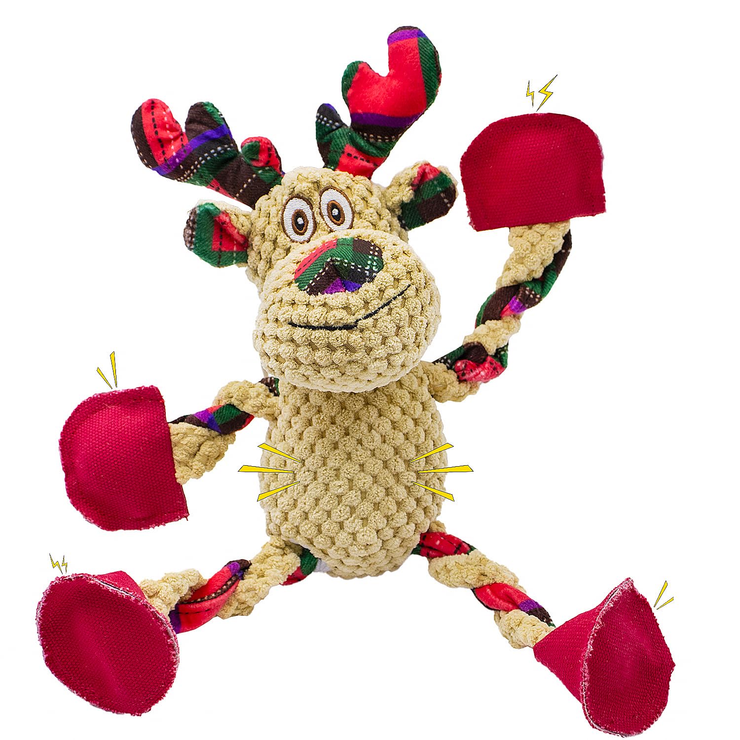 OraneeeO Christmas Elk Toy side view showing multi-squeaker play