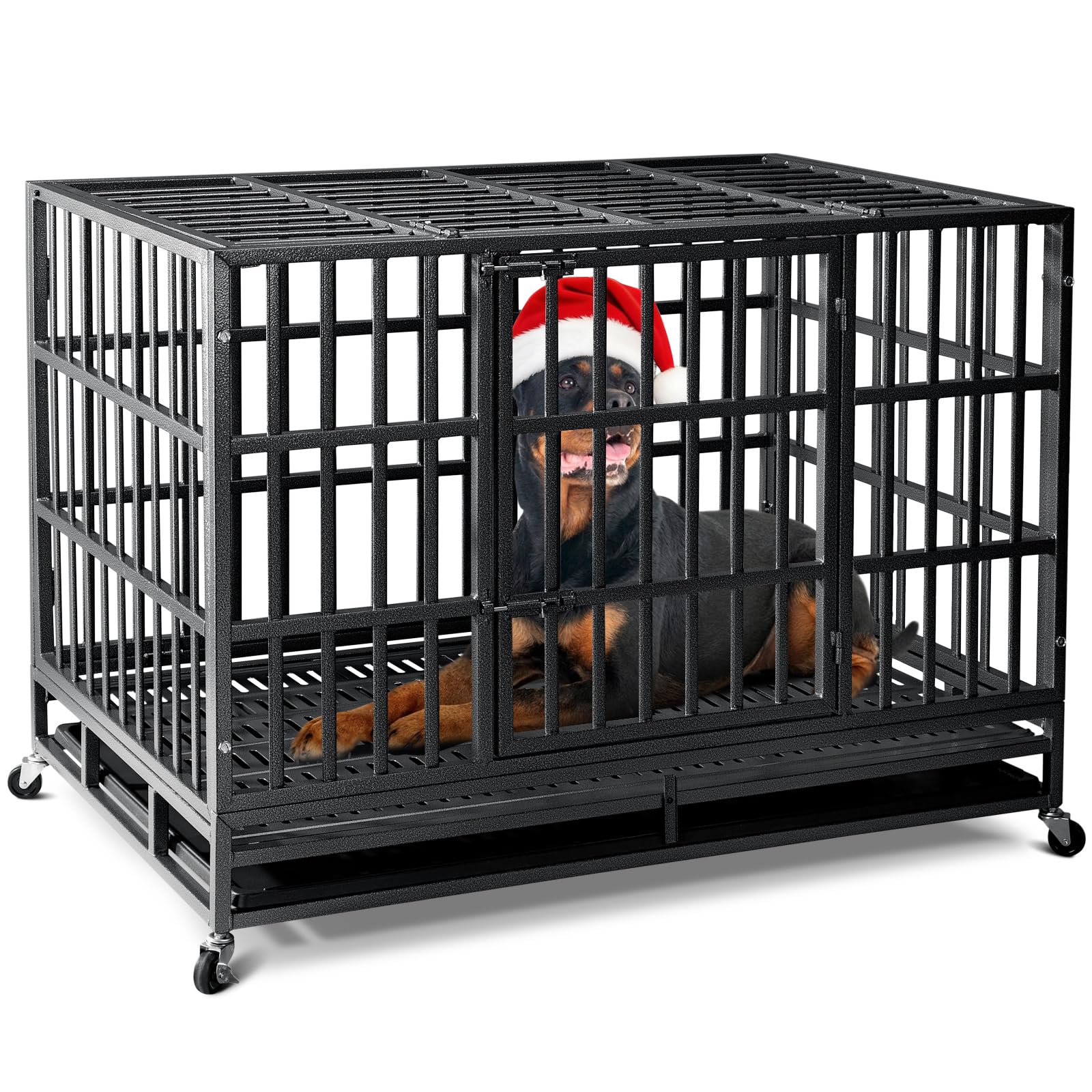Oranland 48-inch heavy-duty dog crate front view demonstrates durable, secure housing for large dogs.