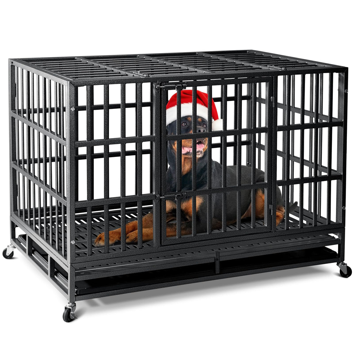 Oranland 48-inch heavy-duty dog crate front view demonstrates durable, secure housing for large dogs.