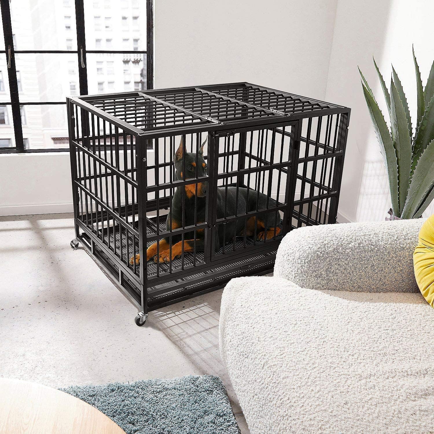 Oranland dog crate wheels enable easy mobility around the home.