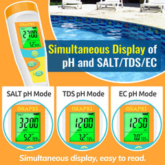 ORAPXI simultaneous display screen shows pH and salinity in real time for reef tanks