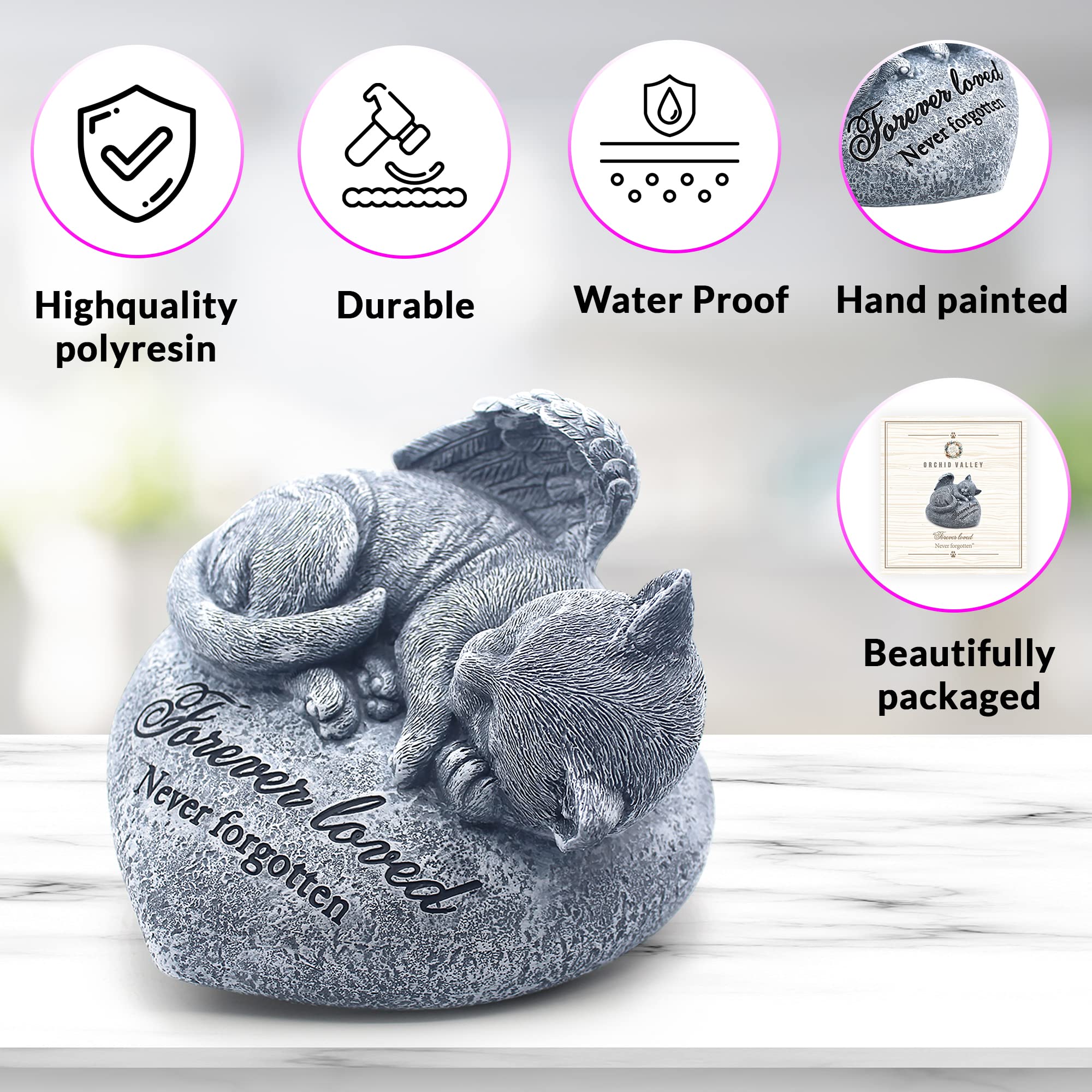 Orchid Valley cat memorial stone durable waterproof for indoor or outdoor display.