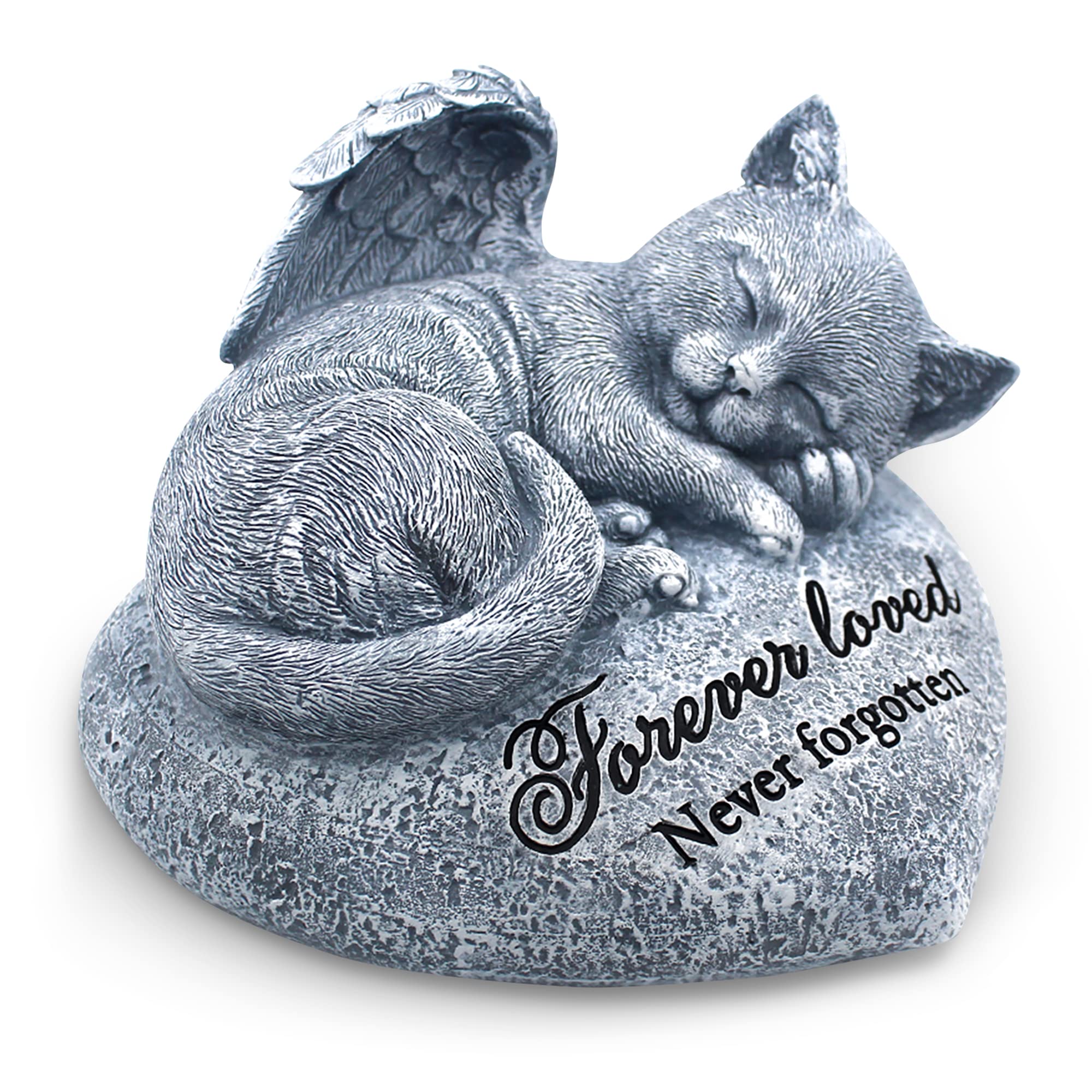 Orchid Valley sleeping cat garden statue with angel wings for outdoor memorial display.