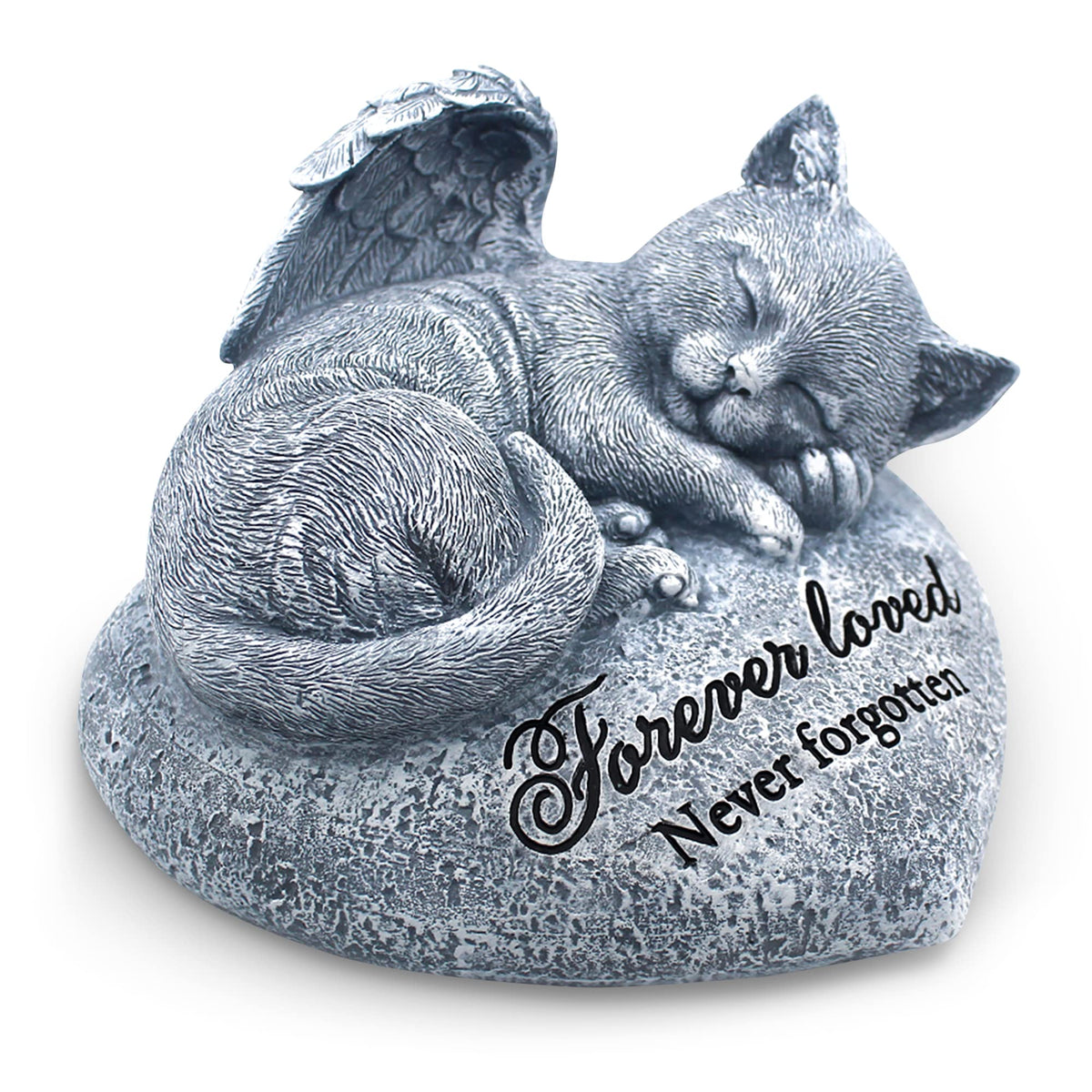Orchid Valley sleeping cat garden statue with angel wings for outdoor memorial display.